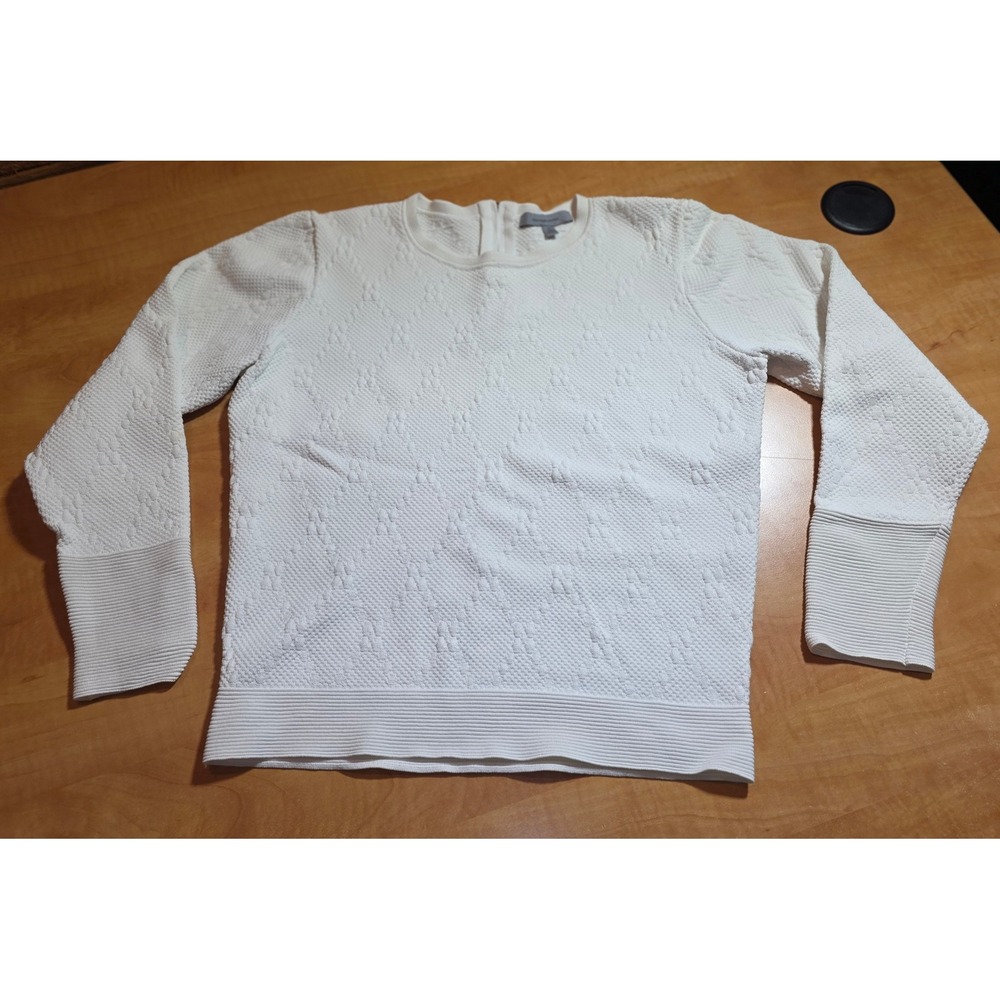 Classiques Entier White Textured Diamond Knit Back Zip Sweater XS CL303897MI